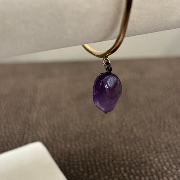 Gold tone Silver 925 Oval Vermeil Purple Amethyst Dangle Charm Bangle Bracelet - Picture 3 of 12